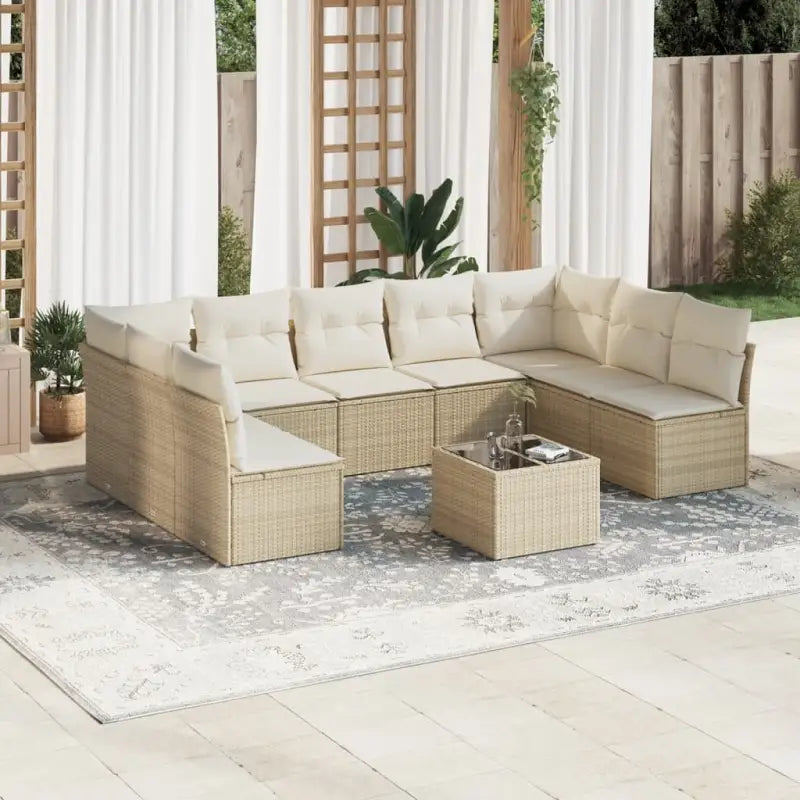Loungeset van poly rattan met comfortabele zitervaring en gepoedercoat staal - beige en crèmekleurig / Zonder tafel