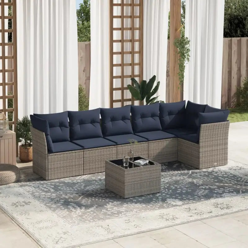 Loungeset van poly rattan met comfortabele zitervaring en gepoedercoat staal - Beige en grijs / Met tafel - Tuinsets