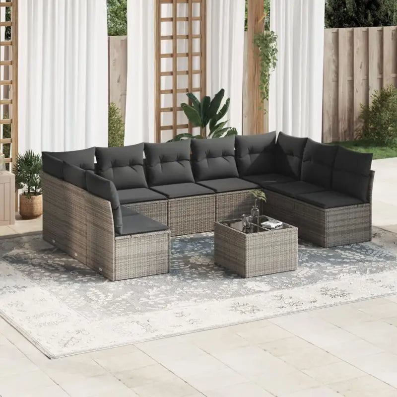 Loungeset van poly rattan met comfortabele zitervaring en gepoedercoat staal - Grijs / Zonder tafel - Tuinsets