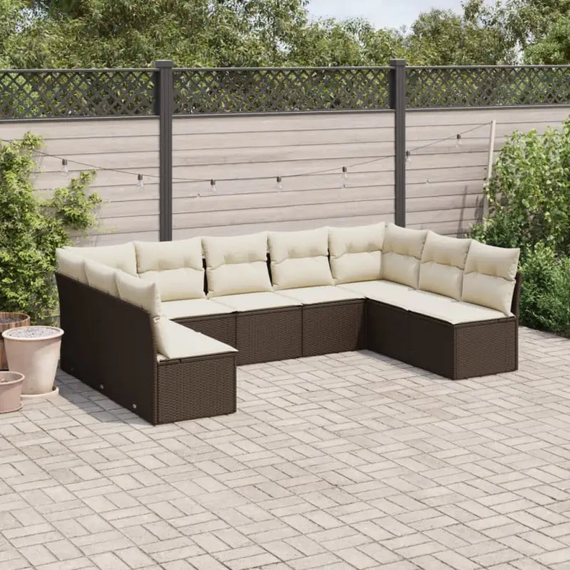 Loungeset van poly rattan met comfortabele zitervaring en gepoedercoat staal - Bruin en crème / Met tafel - Tuinsets