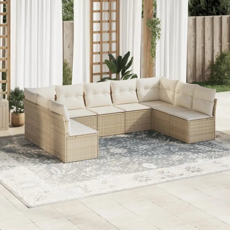 Loungeset van poly rattan met comfortabele zitervaring en gepoedercoat staal - beige en crèmekleurig / Met tafel