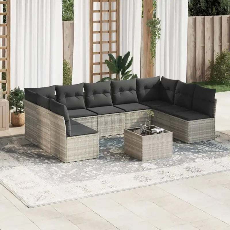 Loungeset van poly rattan met comfortabele zitervaring en gepoedercoat staal - Lichtgrijs / Zonder tafel - Tuinsets