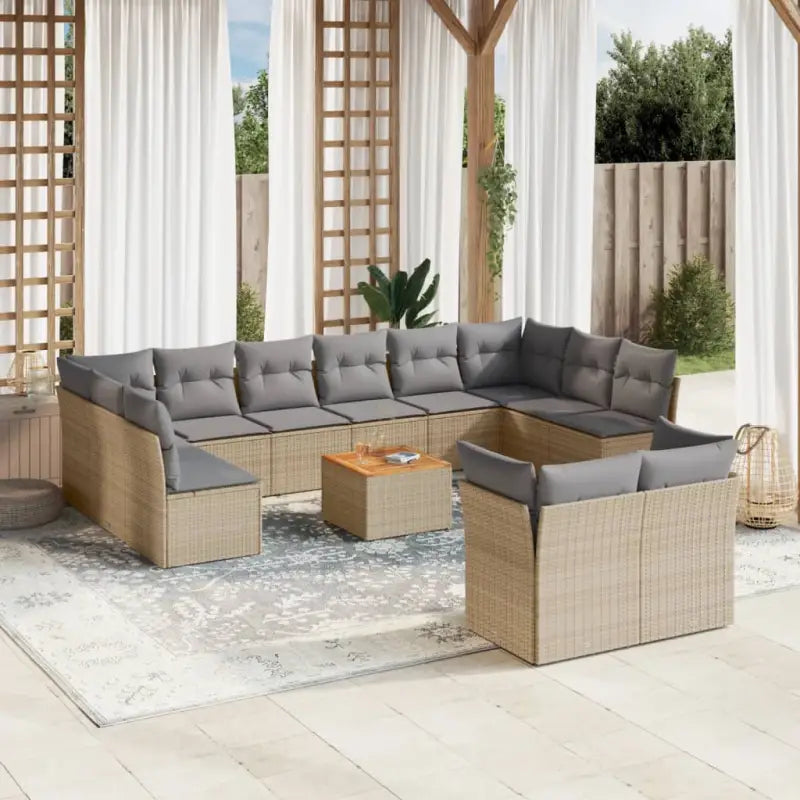 Loungeset van poly rattan met gepoedercoat staal en comfortabele afmetingen - Beige en grijs - Tuinsets