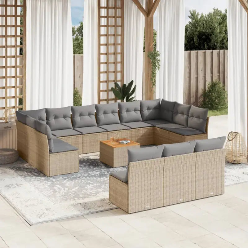 Loungeset van poly rattan met gepoedercoat staal voor jouw tuin of terras - Beige en grijs - Tuinsets