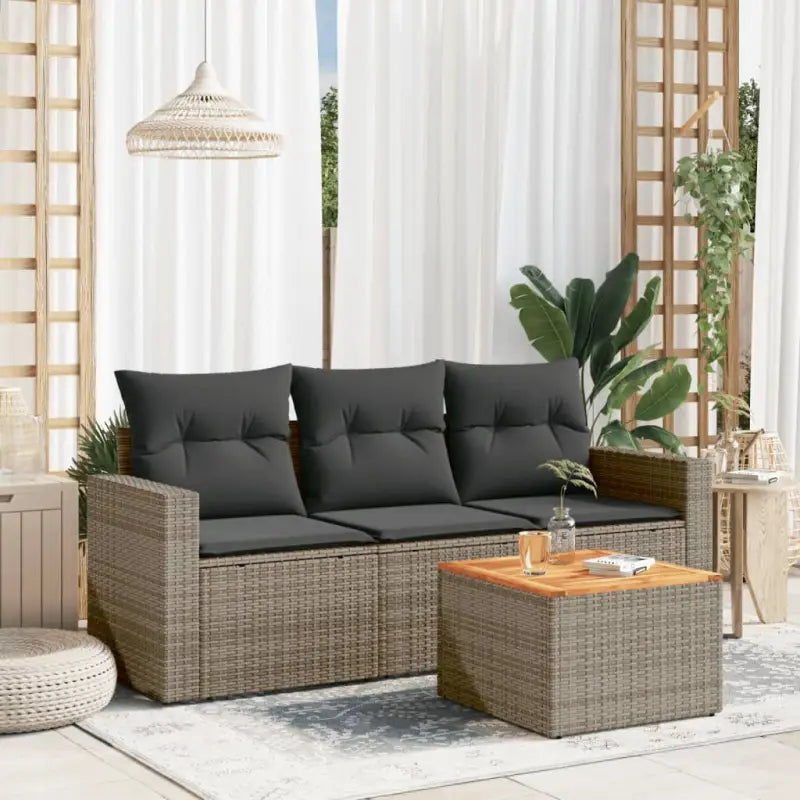 Loungeset van poly rattan met gepoedercoat staal voor tuin en terras - Grijs - Tuinsets