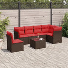 Loungeset van poly rattan met waterdichte tas en gepoedercoat staal - Bruin / Met tafel - Tuinsets