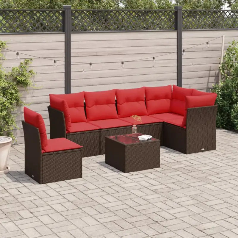 Loungeset van poly rattan met waterdichte tas en gepoedercoat staal - Bruin / Met tafel - Tuinsets