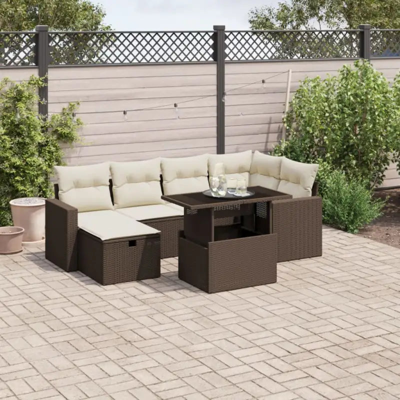 Loungeset van zwart gepoedercoat staal voor buiten optimaal comfort - Bruin en crème / zonder opbergruimte - Tuinsets