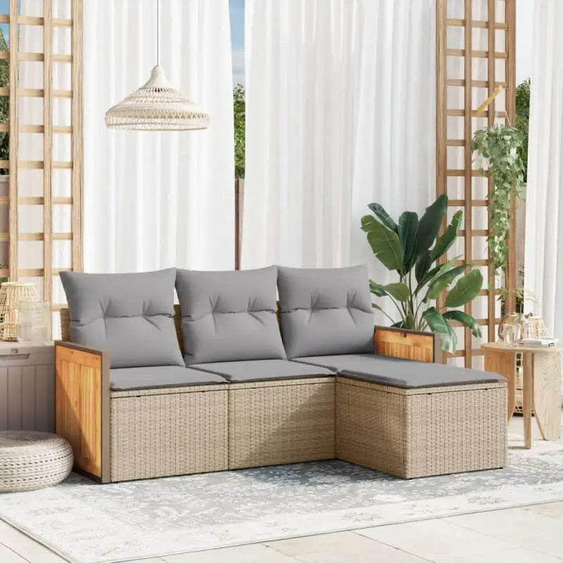 Loungeset van zwart materiaal en gepoedercoat staal voor buiten plezier - Beige en grijs / Zonder tafel - Tuinsets