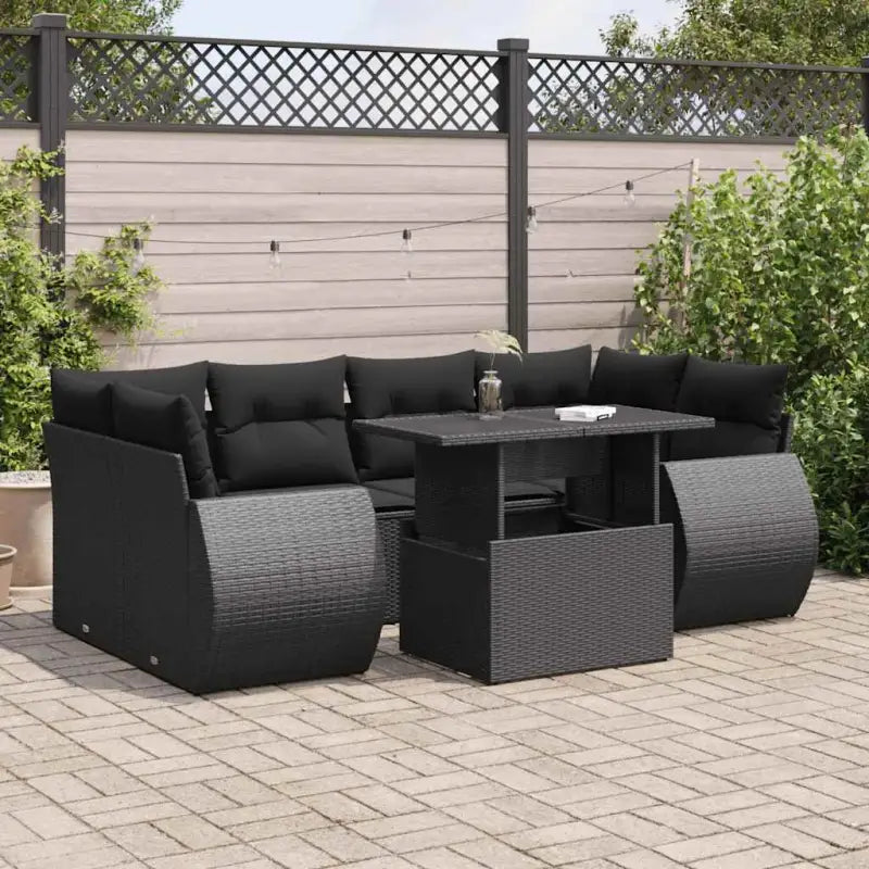 Loungeset van zwart materiaal en gepoedercoat staal voor buiten - Zwart / met opbergruimte - Tuinsets