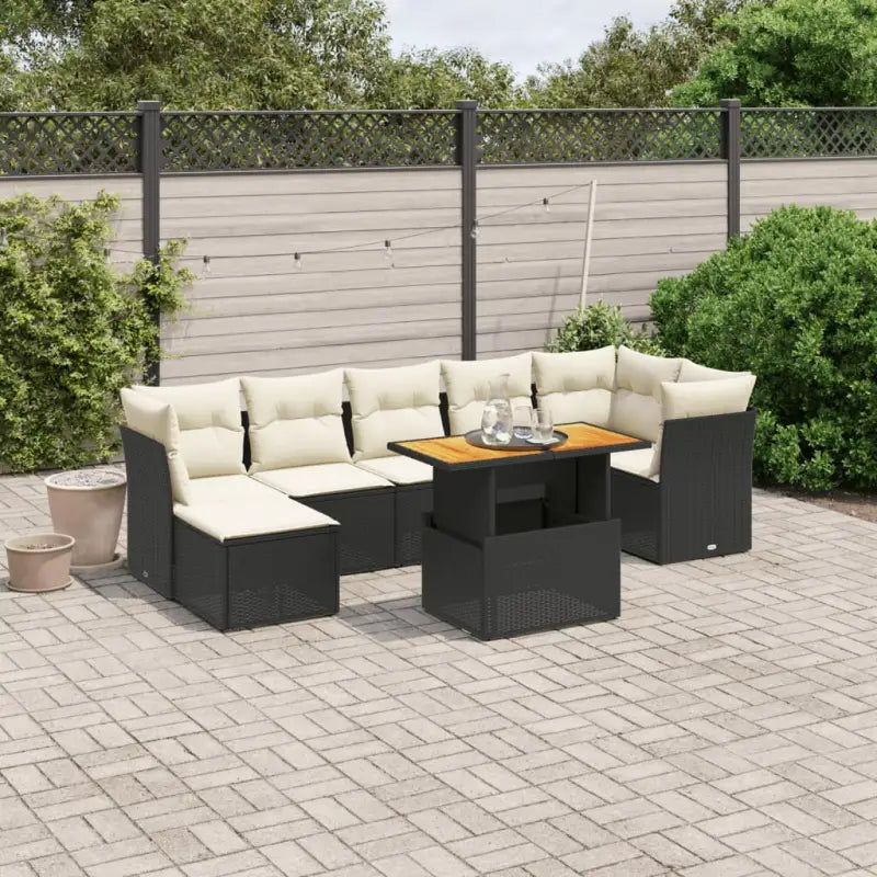 Loungeset van zwart materiaal en gepoedercoat staal voor buiten - Zwart en crème / 3x midden + 3x hoek + voetensteun