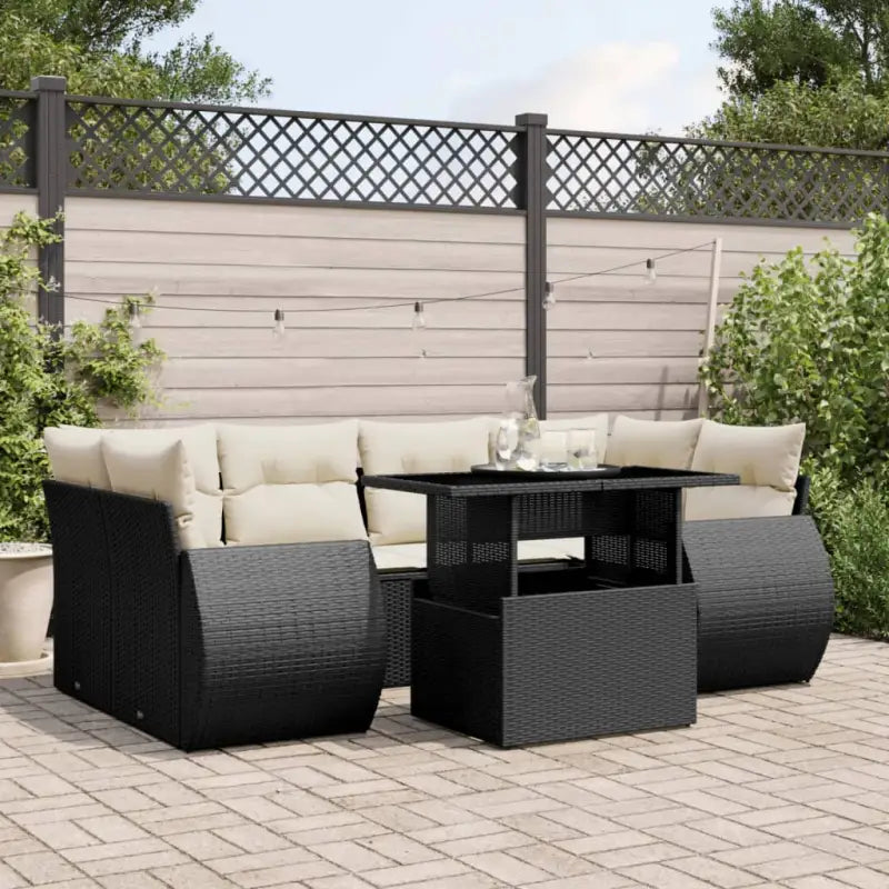 Loungeset van zwart materiaal en gepoedercoat staal voor buiten - Zwart en crème / zonder opbergruimte - Tuinsets