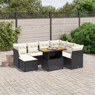 Loungeset van zwart materiaal en gepoedercoat staal voor buiten - Zwart en crème / Tafel + 3x hoek + 3x midden