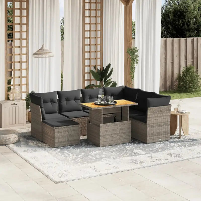 Loungeset van zwart materiaal en gepoedercoat staal voor buiten - grijs en donkergrijs / 3x hoek + 3x midden