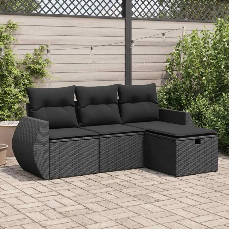 Loungeset van zwart materiaal en gepoedercoat staal voor tuin of terras - Zwart / met opbergruimte - Tuinsets