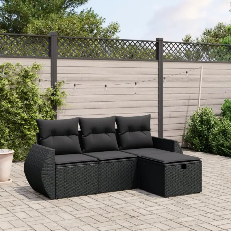 Loungeset van zwart materiaal en gepoedercoat staal voor tuin of terras - Zwart / zonder opbergruimte - Tuinsets