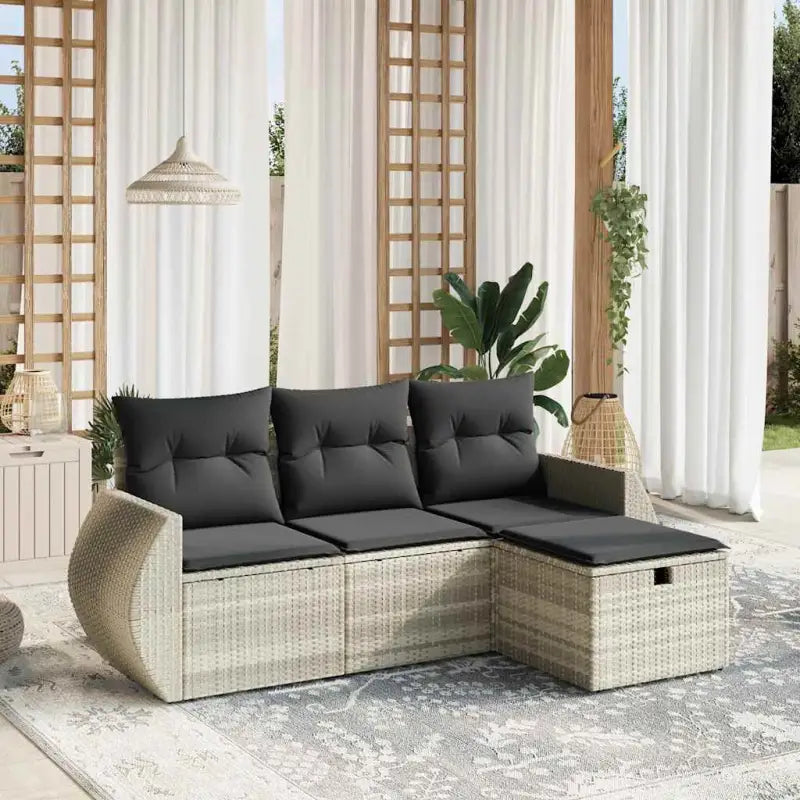 Loungeset van zwart materiaal en gepoedercoat staal voor tuin of terras - Lichtgrijs / zonder opbergruimte - Tuinsets