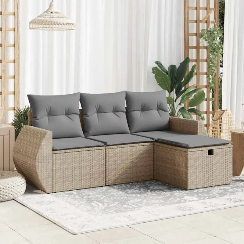 Loungeset van zwart materiaal en gepoedercoat staal voor tuin of terras - Beige en grijs / met opbergruimte - Tuinsets
