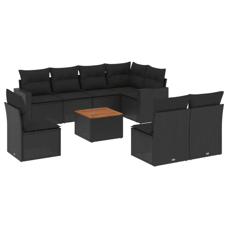 Loungeset van zwart materiaal met gepoedercoat staal en afmetingen - Tuinsets