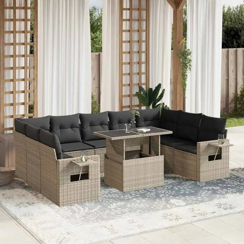 Loungeset van zwart materiaal met gepoedercoat staal en perfecte afmetingen - Lichtgrijs / zonder opbergruimte