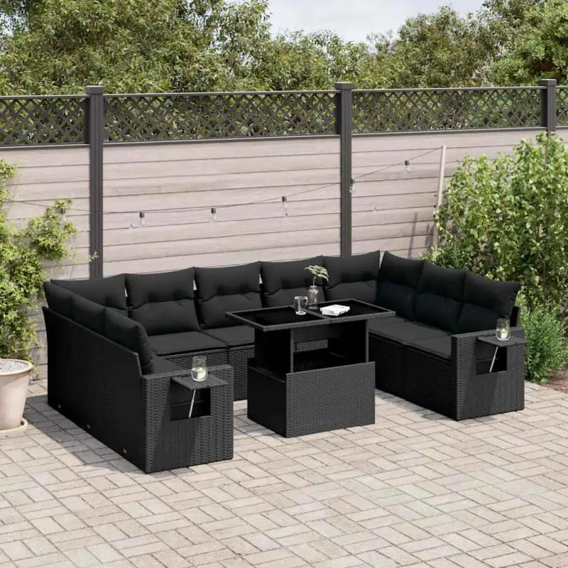 Loungeset van zwart materiaal met gepoedercoat staal en perfecte afmetingen - Zwart / zonder opbergruimte - Tuinsets