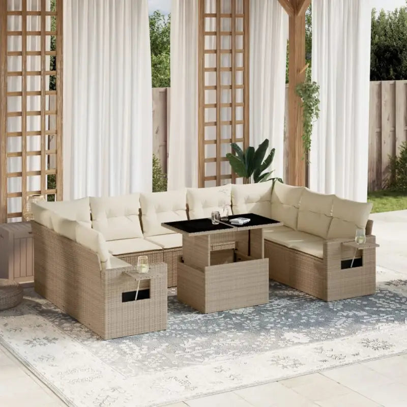Loungeset van zwart materiaal met gepoedercoat staal en perfecte afmetingen - beige en crèmekleurig / zonder