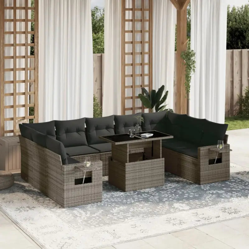Loungeset van zwart materiaal met gepoedercoat staal en perfecte afmetingen - Grijs / zonder opbergruimte - Tuinsets