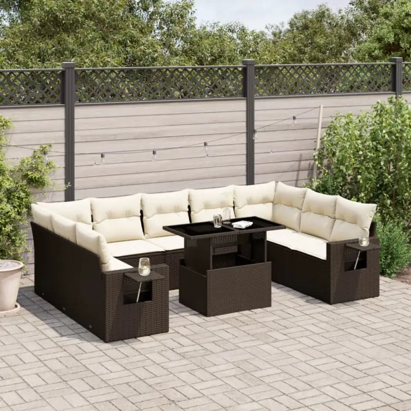 Loungeset van zwart materiaal met gepoedercoat staal en perfecte afmetingen - Bruin en crème / zonder opbergruimte