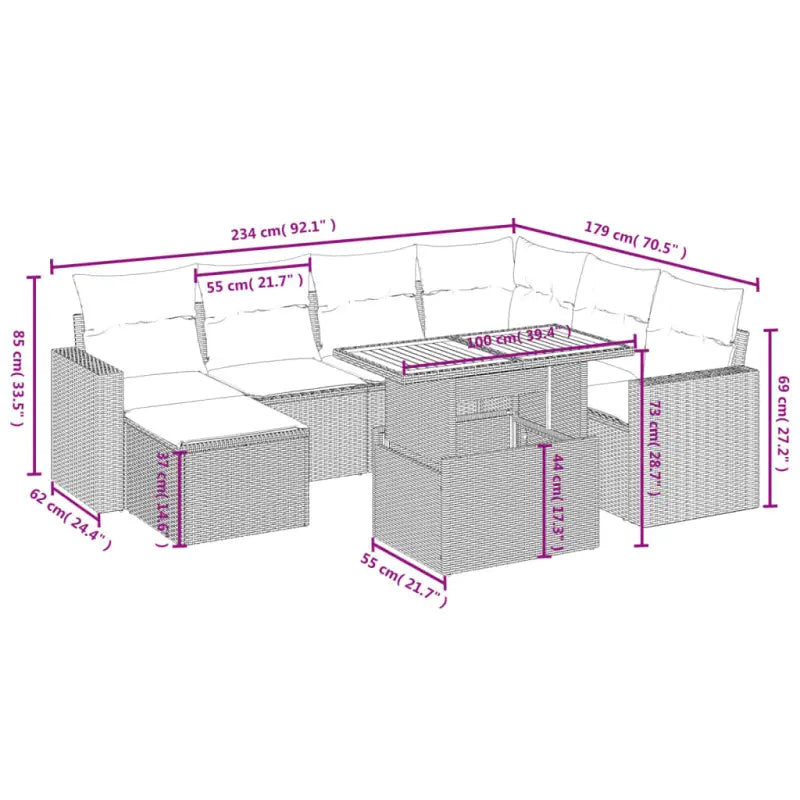 Loungeset voor buiten in zwart materiaal en gepoedercoat staal - Tuinsets
