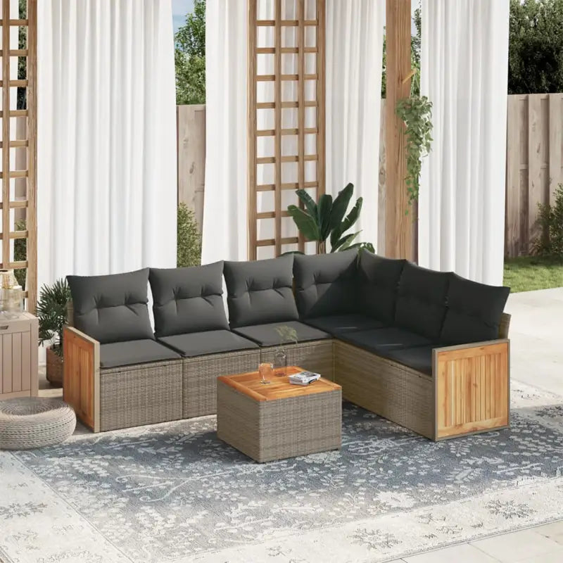 Loungeset voor buiten met beige materiaal en gepoedercoat staal - Grijs / Met tafel - Tuinsets