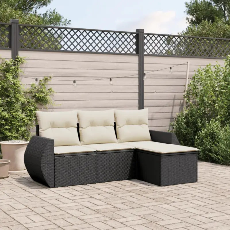 Loungeset voor tuin met beige materiaal en gepoedercoat staal afmetingen - Zwart en crème / Zonder tafel - Tuinsets