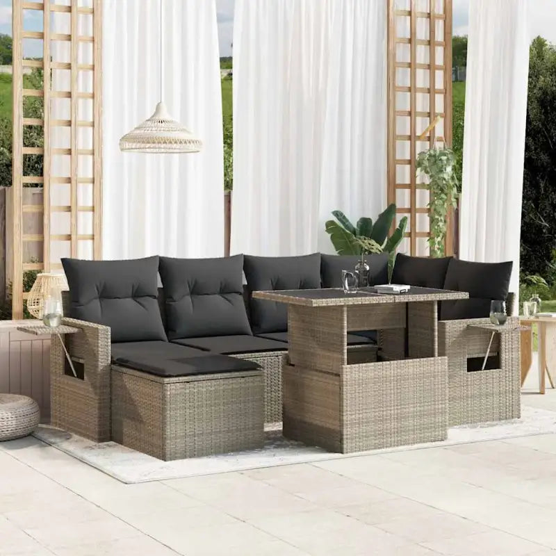 Loungeset voor tuin met beige materiaal en gepoedercoat staal - Lichtgrijs / zonder opbergruimte - Tuinsets