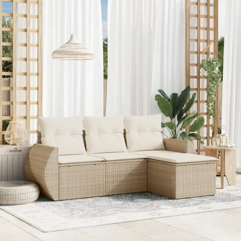 Loungeset voor tuin met beige materiaal en gepoedercoat staal afmetingen - beige en crèmekleurig / Zonder tafel