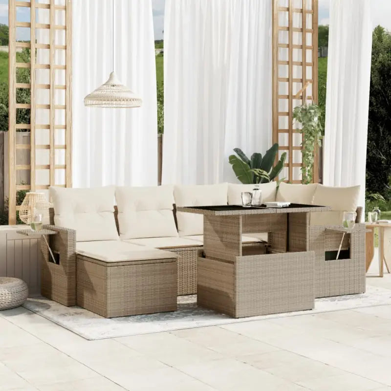 Loungeset voor tuin met beige materiaal en gepoedercoat staal - beige en crèmekleurig / zonder opbergruimte - Tuinsets