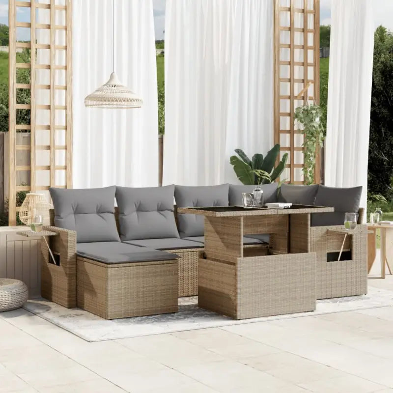 Loungeset voor tuin met beige materiaal en gepoedercoat staal - Beige en grijs / zonder opbergruimte - Tuinsets