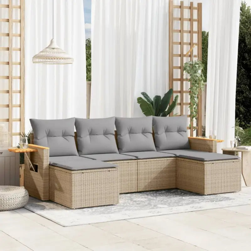 Loungeset voor tuin met beige materiaal en gepoedercoat staal - Beige en grijs / Zonder tafel - Tuinsets