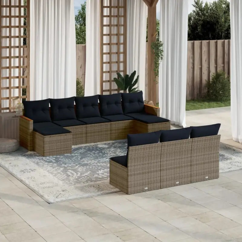 Loungeset voor tuin met grijs materiaal en gepoedercoat staal afmetingen - grijs en marineblauw / Zonder tafel