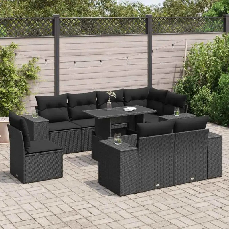 Loungeset voor tuin met grijs materiaal en gepoedercoat staal afmetingen - Zwart / met opbergruimte - Tuinsets