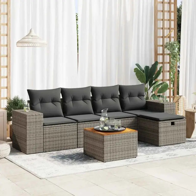 Loungeset voor tuin met grijs materiaal en gepoedercoat staal afmetingen - Grijs / met opbergruimte - Tuinsets