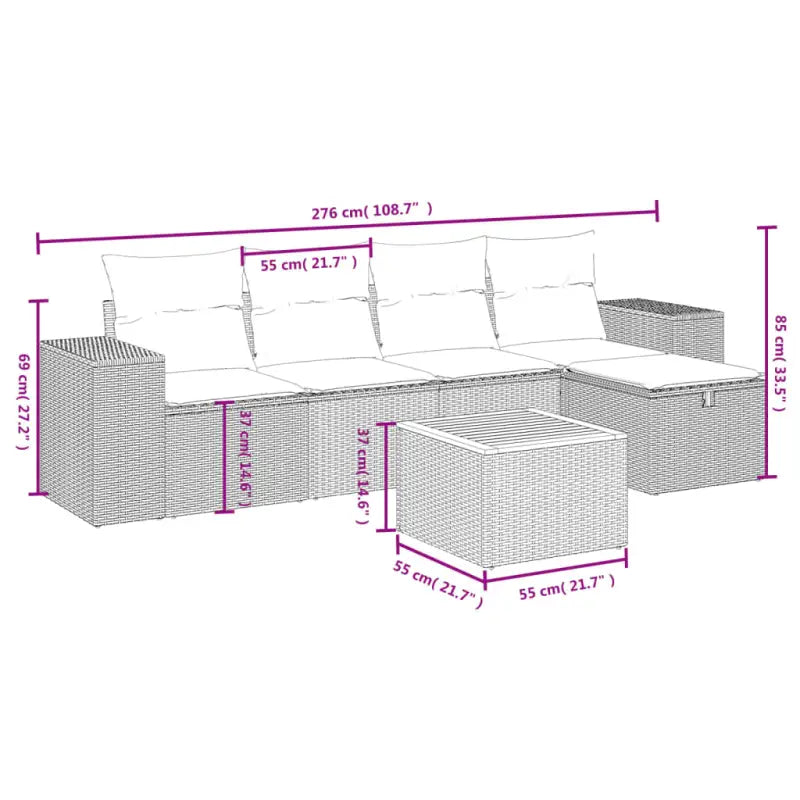 Loungeset voor tuin met grijs materiaal en gepoedercoat staal afmetingen - Tuinsets