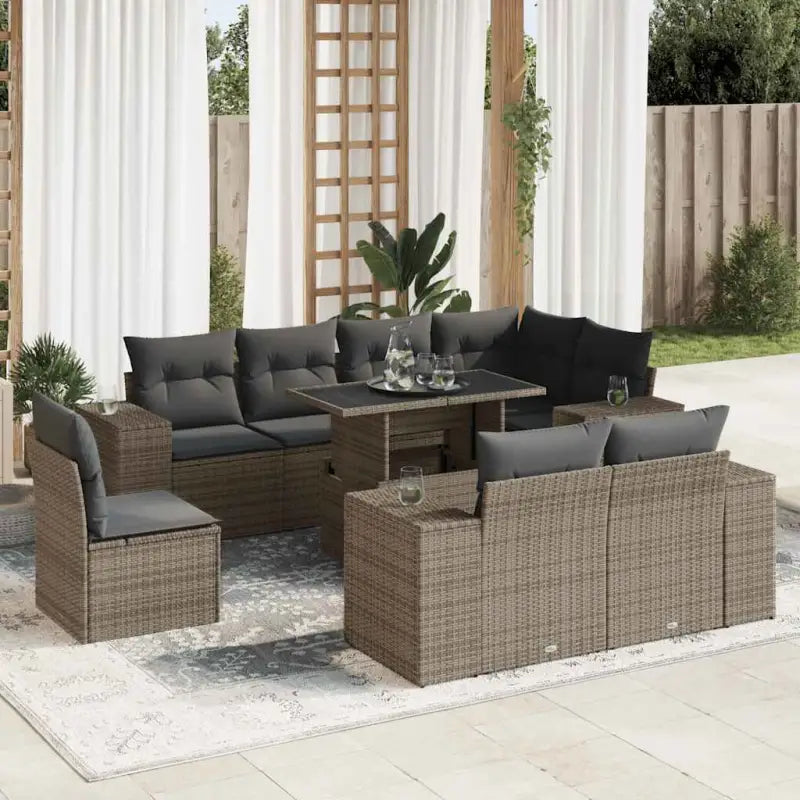 Loungeset voor tuin met grijs materiaal en gepoedercoat staal afmetingen - Grijs / met opbergruimte - Tuinsets