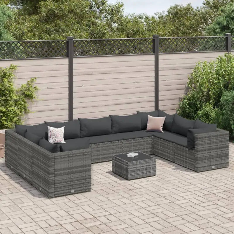 Loungeset voor tuin met grijs materiaal en gepoedercoat staal - Grijs / 4x hoek + 5x midden + Tafel - Tuinsets