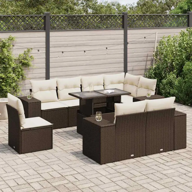 Loungeset voor tuin met grijs materiaal en gepoedercoat staal afmetingen - Bruin en crème / met opbergruimte - Tuinsets