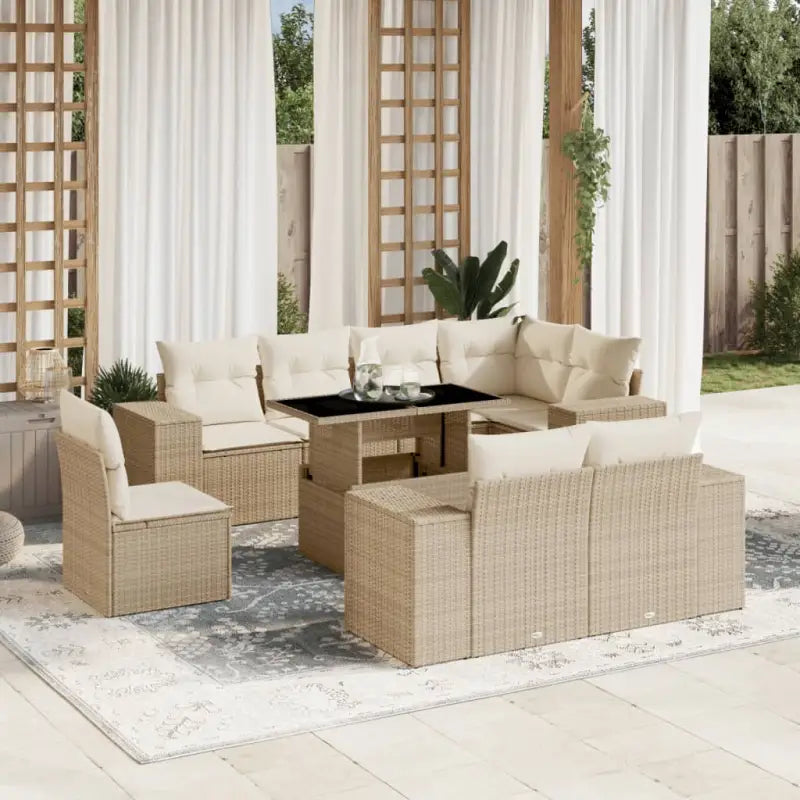 Loungeset voor tuin met grijs materiaal en gepoedercoat staal afmetingen - beige en crèmekleurig / zonder opbergruimte