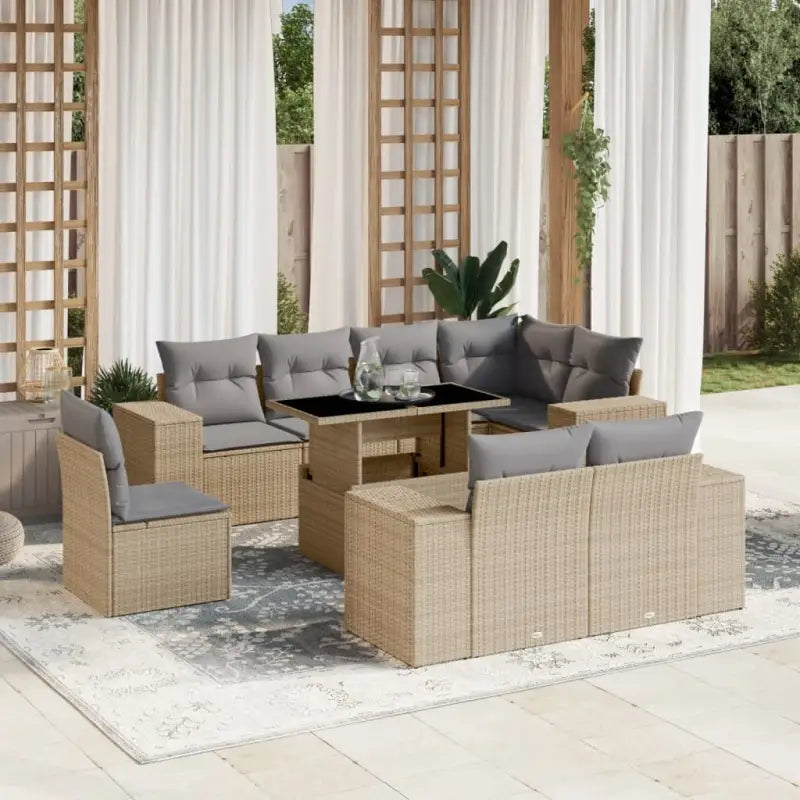 Loungeset voor tuin met grijs materiaal en gepoedercoat staal afmetingen - Beige en grijs / zonder opbergruimte