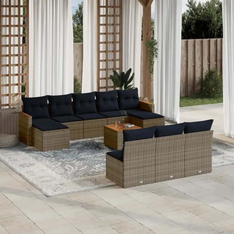 Loungeset voor tuin met grijs materiaal en gepoedercoat staal afmetingen - grijs en marineblauw / Met tafel - Tuinsets