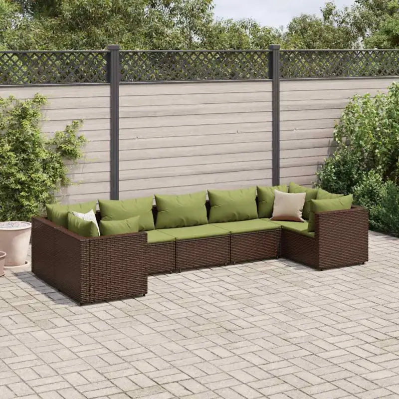 Loungeset voor tuin met grijs materiaal en gepoedercoat staal - Bruin en groen / 4x hoek + 3x midden - Tuinsets