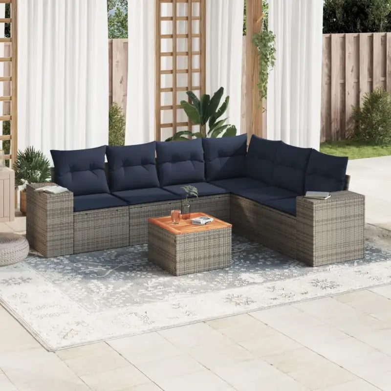 Loungeset voor tuin met grijs materiaal en gepoedercoat staal - Grijs / Tafel + hoek + 3x midden - Tuinsets