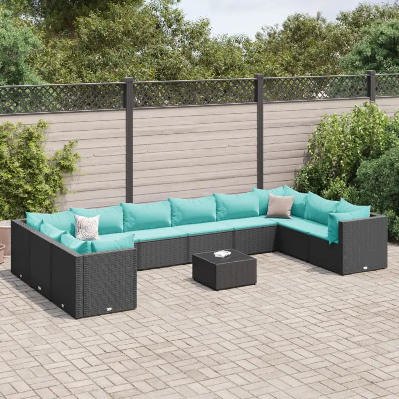 Loungeset voor tuin met grijs materiaal en gepoedercoat staal - Zwart en blauw / 4x hoek + 6x midden + Tafel - Tuinsets