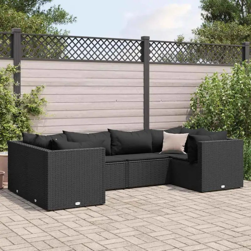 Loungeset voor tuin met grijs materiaal en gepoedercoat staal - Zwart / 4x hoek + 2x midden - Tuinsets